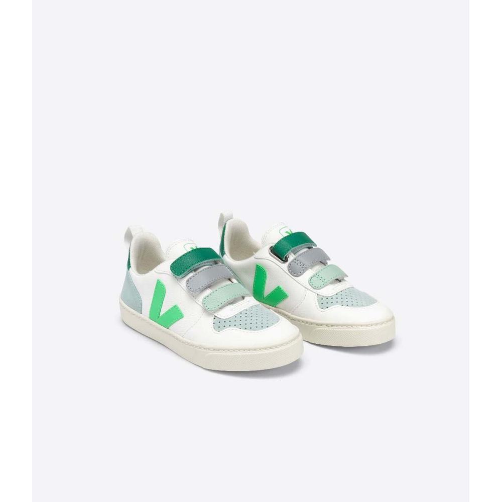 Kids' Veja V-10 CHROMEFREE Shoes White/Green | ZA 741MQZ